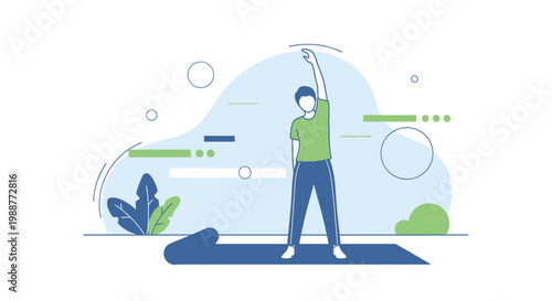 Person stretching on yoga mat with abstract background, healthy lifestyle concept