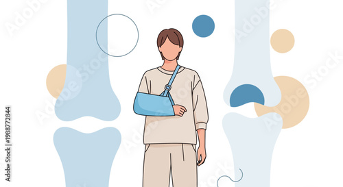 Person with arm in sling, bone fracture, medical injury, orthopedic treatment, healthcare concept