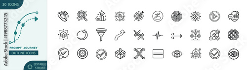 Multi-Step Prompt Process Icons – AI Workflow, Idea to Output, Transformation and Thinking Flow Icon Set