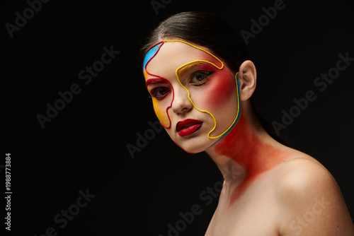 фотографія Vibrant face art transforms beautiful young woman in creative expression of colo