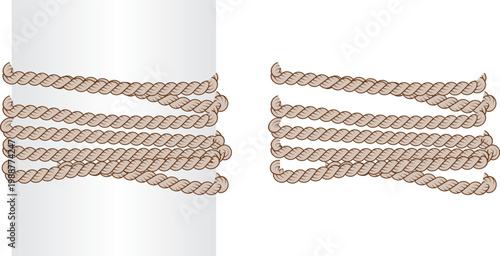 3d rendering of brown rope bound around a wide white post and around empty space