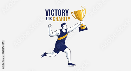 Victorious Runner Celebrates Charitable Achievement Holding Golden Trophy