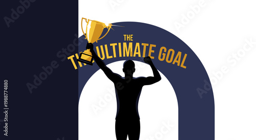 Victory Celebration With Trophy And Achievement Message In Golden Letters