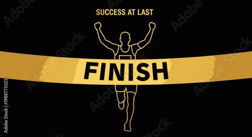 Victory Runner Celebrating Success At The Finish Line Depicted On A Solid Black Background