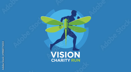 Visualize Movement: Vision Charity Run Logo Featuring a Runner With Dragonfly Wings