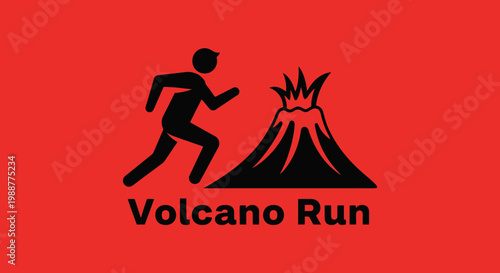 Volcano Run: A Dynamic Illustration Of A Person Running Away From Erupting Volcano