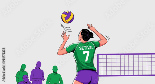 Volleyball Action Depicted: A Spiking Athlete Amidst Spectators Watching the Play