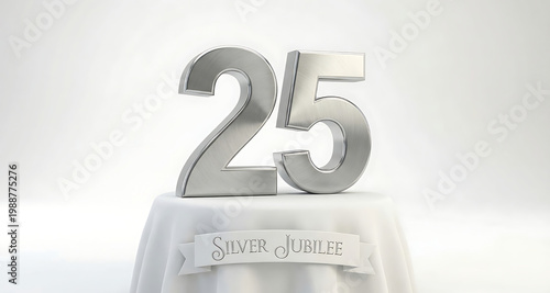 Silver Jubilee 25 Number on White Pedestal with Banner
