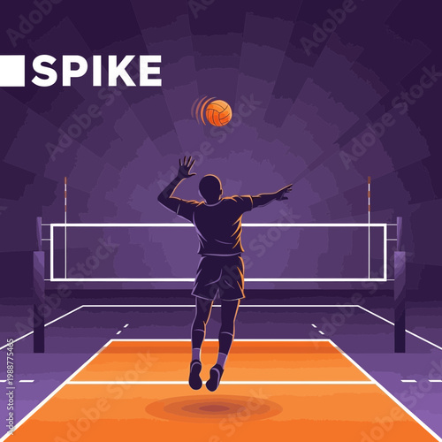 Volleyball Athlete Executes Powerful Spike Above Net in Dynamic Championship Moment