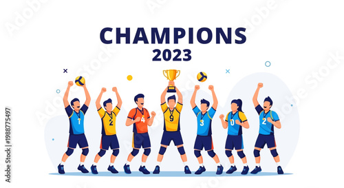 Volleyball Champions Celebrating Victory With Trophy 2023 Team Triumph