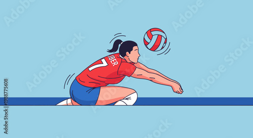 Volleyball Player Performing Defensive Move in a Dynamic, Energetic Vector Illustration
