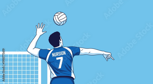 Volleyball Player Serves Ball With Energetic Movement And Focus On Athletic Performance