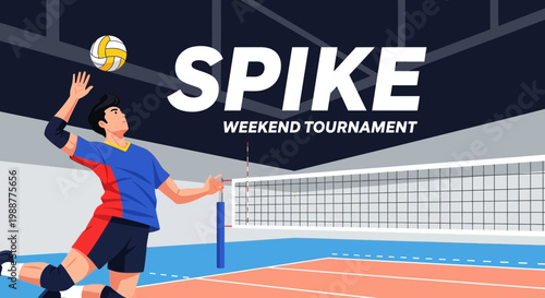 Volleyball Player Spiking Ball During Tournament Match Action