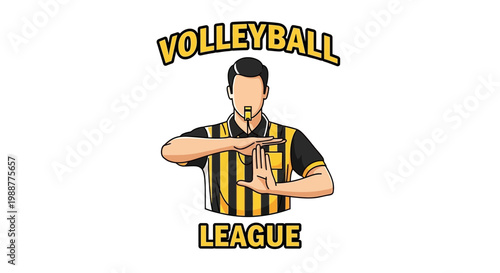 Volleyball League Referee Signaling Time-Out During a Match, Illustrated Graphic