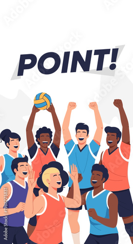 Volleyball Team Celebrates Achieving a Point With Joy and United Spirit for Victory's Moment