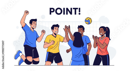 Volleyball Team Celebrates Point Achievement During Lively Sporting Competition Victory