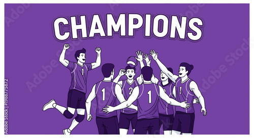 Volleyball Team Celebrates Championship Victory With Joyful Embrace And High Fives