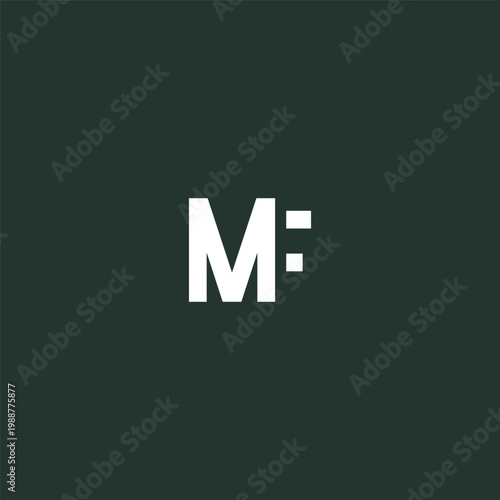 Canvastavla White letter M with colon on dark green background