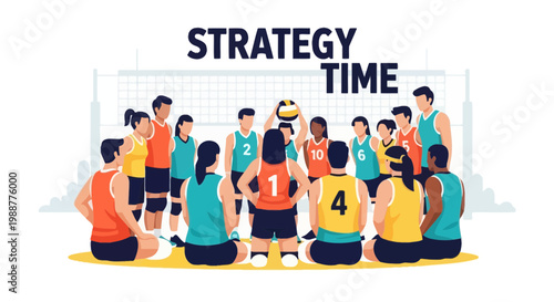 Volleyball Team Gathers To Discuss Tactics And Prepare For The Competition Victory