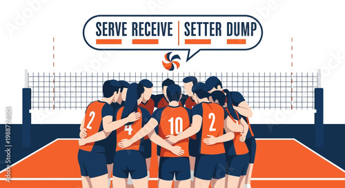 Volleyball Team Huddling Up Preparing For The Next Play On The Court