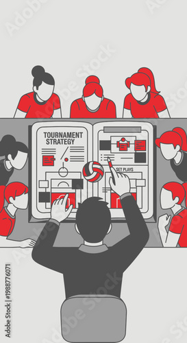 Volleyball Team Strategic Planning Session Featuring a Detailed Tournament Strategy Layout