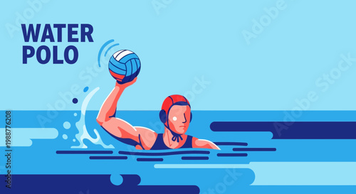 Water Polo Player in Action Throwing the Ball in a Dynamic Aquatic Illustration