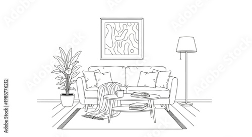 A living room with a couch and lamp.