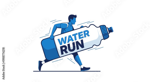 Water Run Illustration: Dynamic Imagery Of A Runner Carrying An Oversized Water Bottle