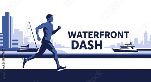 Waterfront Dash: A Dynamic Silhouette of a Runner in Coastal Urban Landscape