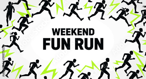 Weekend Fun Run Concept Design Featuring Runners and Energetic Graphic Elements