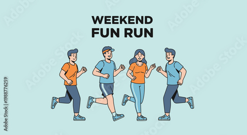 Weekend Fun Run Dynamic Group Jogging Event Illustration