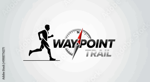Waypoint Trail Logo Depicting Sporty Running Silhouette And Compass Navigation