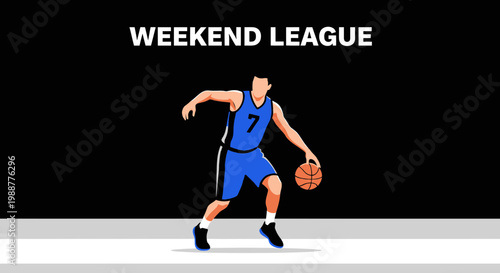 Weekend Basketball Player Dribbling With Ball On Court