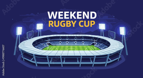 Weekend Rugby Cup: A Vector Illustration Showcasing A Stadium And Its Atmosphere