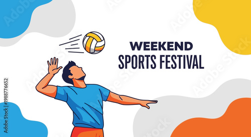 Weekend Sports Festival With Volleyball Player In Action Motion