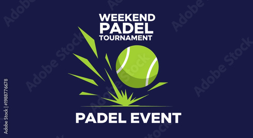 Weekend Padel Tournament Event: Dynamic Ball Illustration on Navy Blue Background Graphic