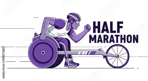 Wheelchair Runner Racing In A Half Marathon Competition For Sport Concept Design