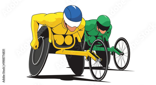 Wheelchair Athletes Competing in a Dynamic Race with Energetic Visual Representation