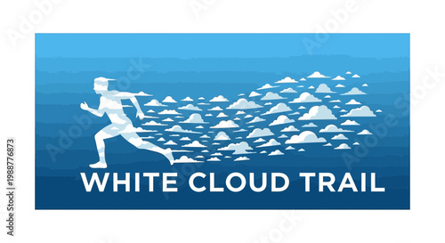White Cloud Trail Runner Illustration Depicting Movement and Atmospheric Trails