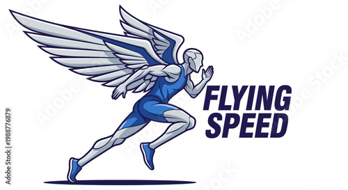 Winged Runner Symbolizing Strength, Speed and Rapid Ascent Illustration on White Background