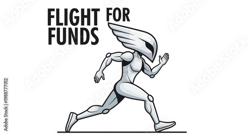 Winged Figure Races Forward with Text Indicating Pursuit of Monetary Resources Collection