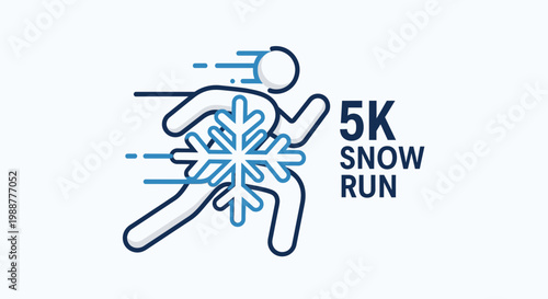 Winter 5K Snow Run Illustration Depicting Athlete With Snowflake Symbol And Text