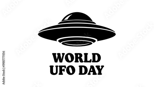 World UFO Day logo concept with black flying saucer silhouette and typography