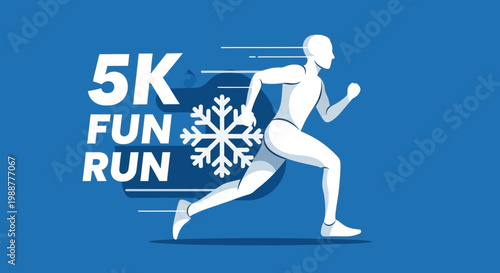 Winter 5K Fun Run Illustration Depicting Athlete Activity in Blue Background Design