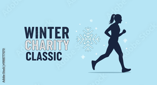 Winter Charity Classic Event Featuring Silhouette Of Runner and Decorative Snowflake Design