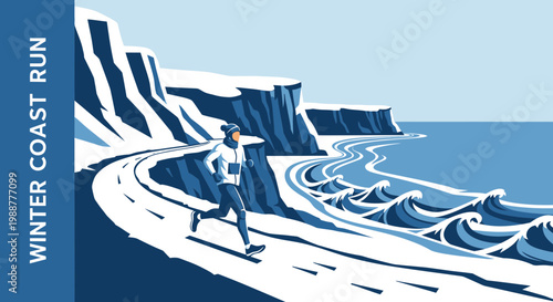 Winter Coast Running Marathon By The Icy Ocean Waves
