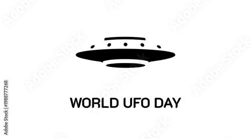 World UFO Day logo concept with black flying saucer silhouette and typography