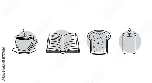 Simple line icons of daily life objects.