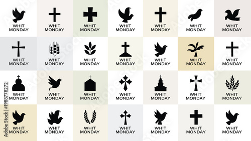 Clean grid layout showcasing 30 premium religious and spiritual symbols with minimalist black and beige design elements