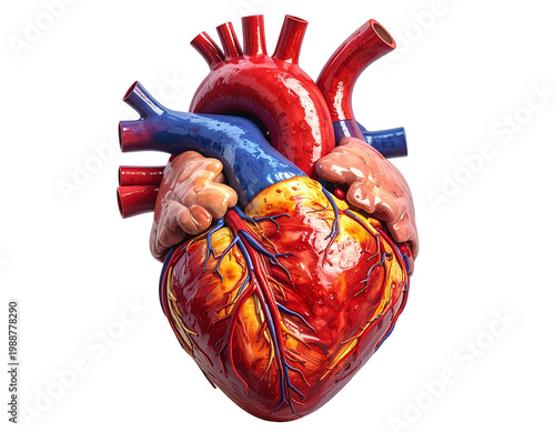 Colorful clip art heart illustration with bold red and blue vessels